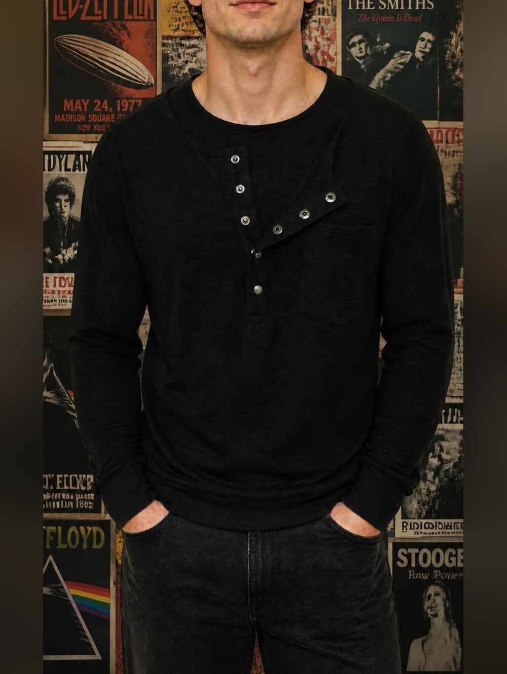 DITCH L.A. Black Slub Cotton Henley